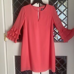 Elegant Pink coral Dress- Size  Ruffle sleeves NWT $128 Vince Camuto